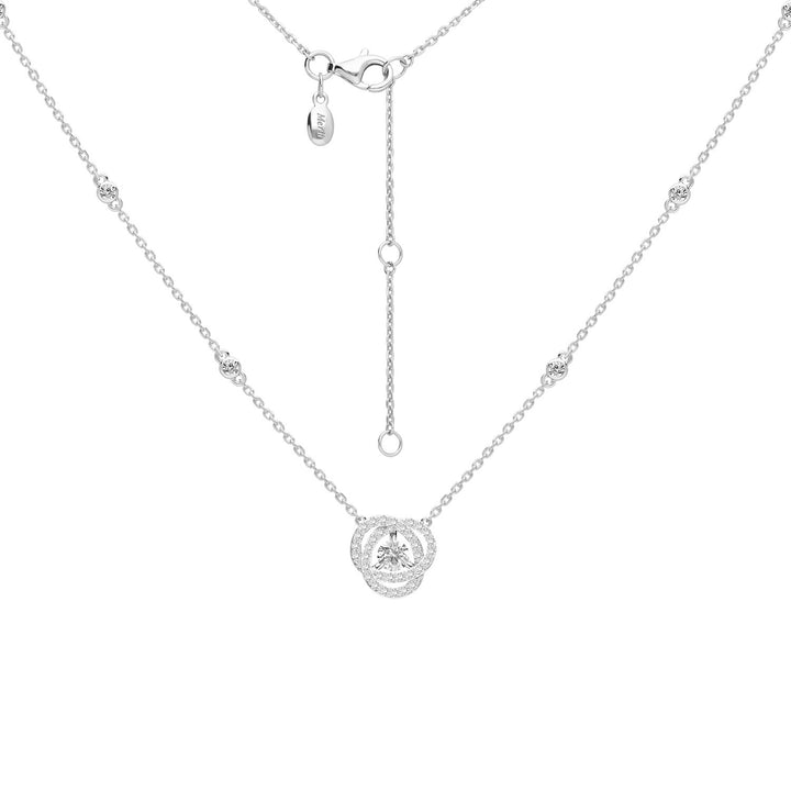 100 Cuts: Silver rhodium plated 5 mm 100 facets CZ hexagon halo pendant with 16" chain necklace