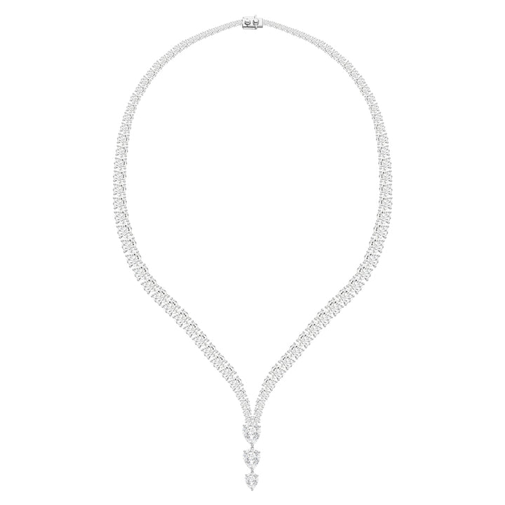 100 Cuts: Silver rhodium plated pear cut CZ with 16" drop tennis necklace