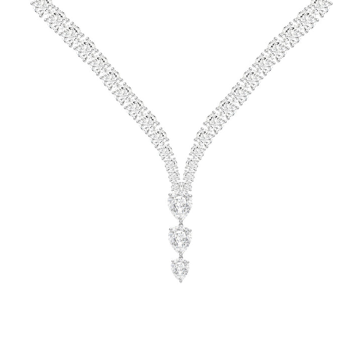 100 Cuts: Silver rhodium plated pear cut CZ with 16" drop tennis necklace