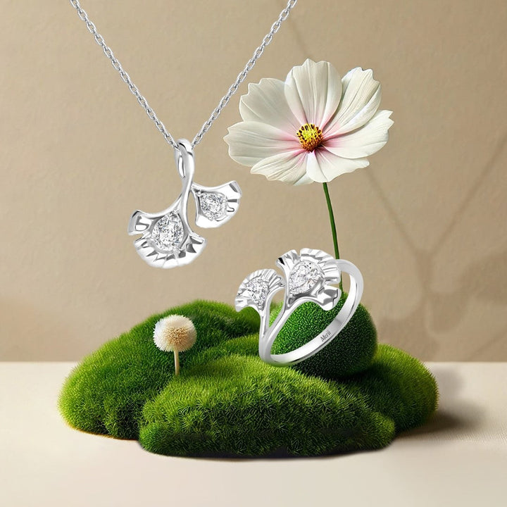 221N0399-01-Silver-pear-cut-CZ-ginkgo-leaves-pendant-necklace