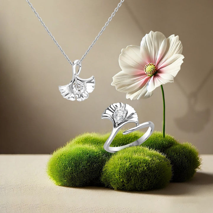 221N0400-01-Silver-pear-cut-CZ-ginkgo-leaf-pendant-necklace