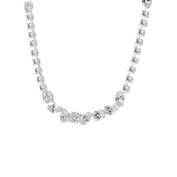 Laureate: Silver Rhodium Plated Multi-Shape Mixed Cut CZ, Tennis Necklace Classic Design
