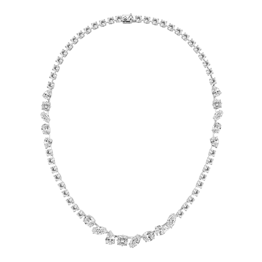 Laureate: Silver Rhodium Plated Multi-Shape Mixed Cut CZ, Tennis Necklace Classic Design