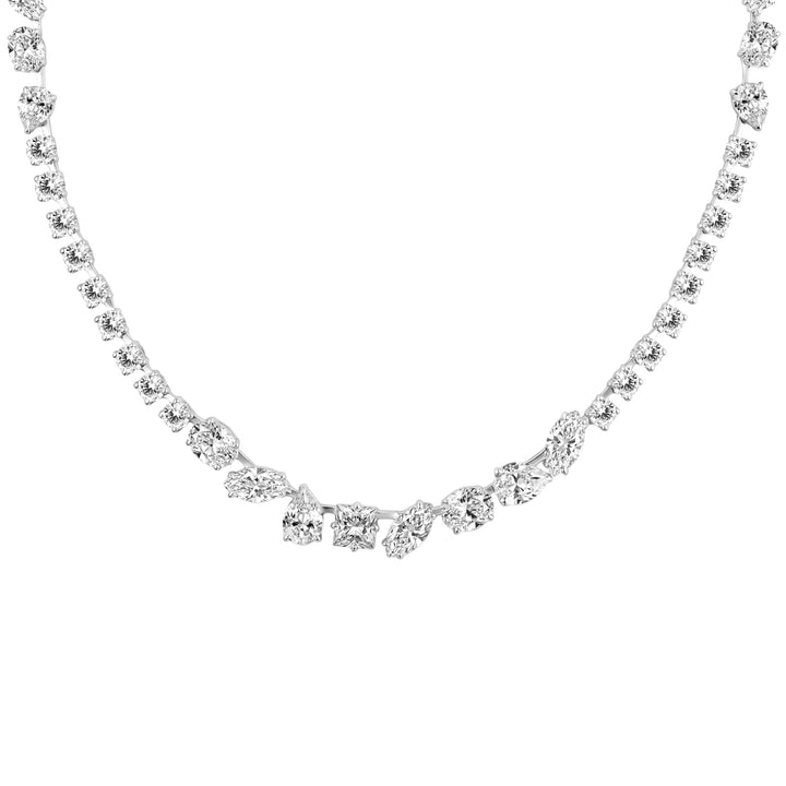 Laureate: Silver Rhodium Plated Multi-Shape Mixed Cut CZ, Tennis Necklace Classic Design