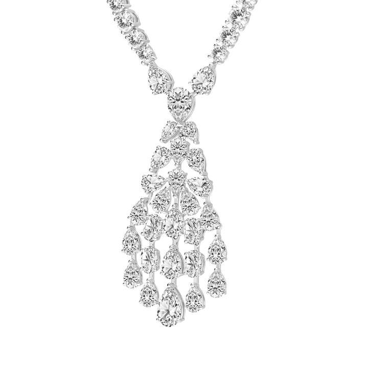 Laureate: Silver Rhodium Plated Stellar Chandelier Mixed-Shape CZ, 16" Necklace Drop Design