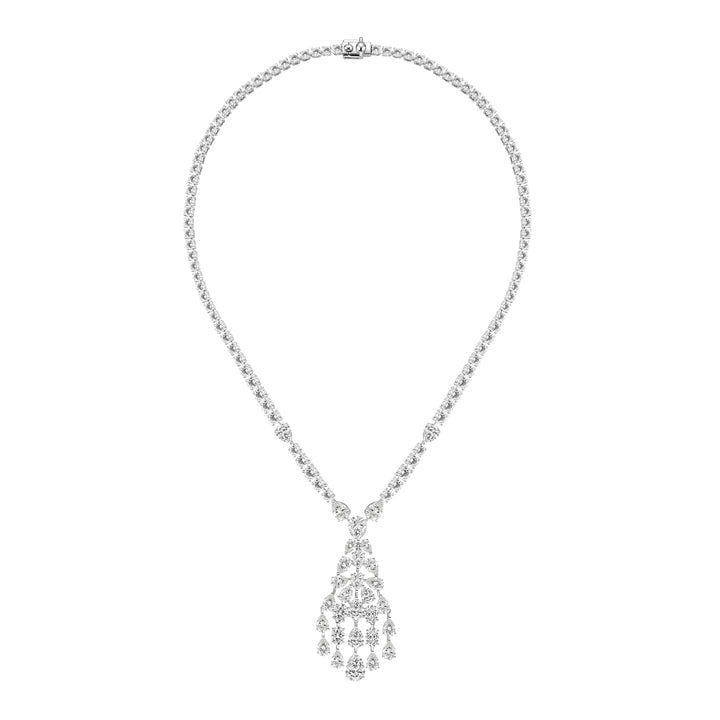 Laureate: Silver Rhodium Plated Stellar Chandelier Mixed-Shape CZ, 16" Necklace Drop Design
