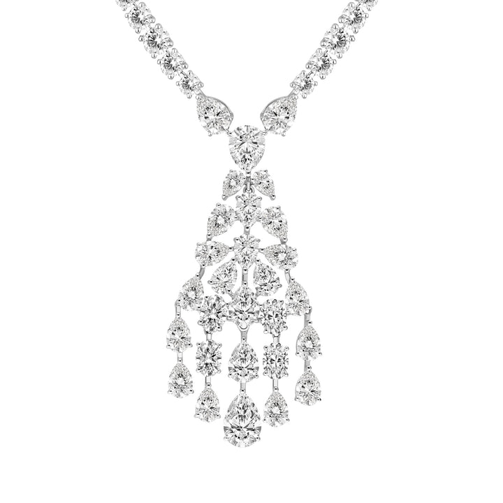 Laureate: Silver Rhodium Plated Stellar Chandelier Mixed-Shape CZ, 16" Necklace Drop Design