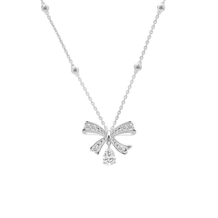 Ballerina: Sterling Silver Rhodium Plated Pear Cut CZ Bow Necklace