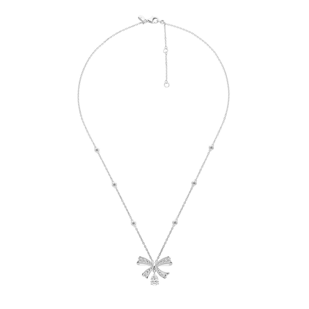 Ballerina: Sterling Silver Rhodium Plated Pear Cut CZ Bow Necklace