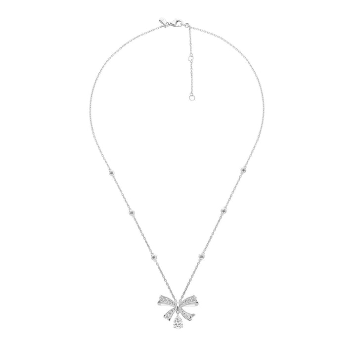 Ballerina: Sterling Silver Rhodium Plated Pear Cut CZ Bow Necklace