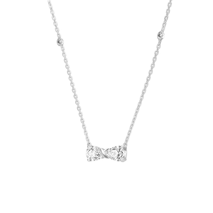 Ballerina: Sterling Silver Rhodium Plated CZ Pear Cut Infinity Bow Necklace