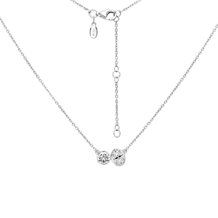 Little piece of me: Silver Rhodium Plated with Dual Shape Round and Oval Geometric CZ Pendant, 16" Cable Chain