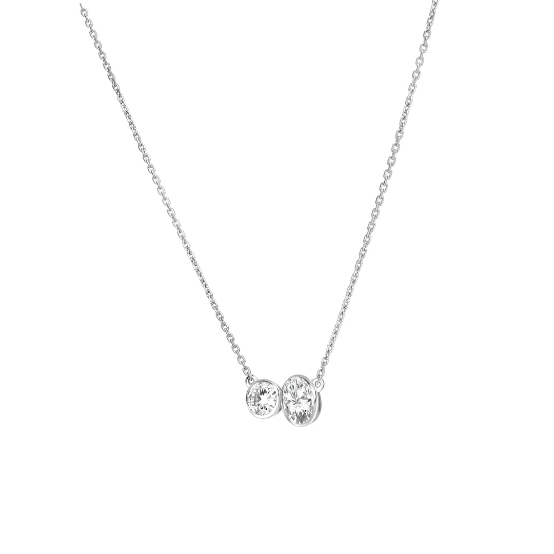 Little piece of me: Silver Rhodium Plated with Dual Shape Round and Oval Geometric CZ Pendant, 16" Cable Chain