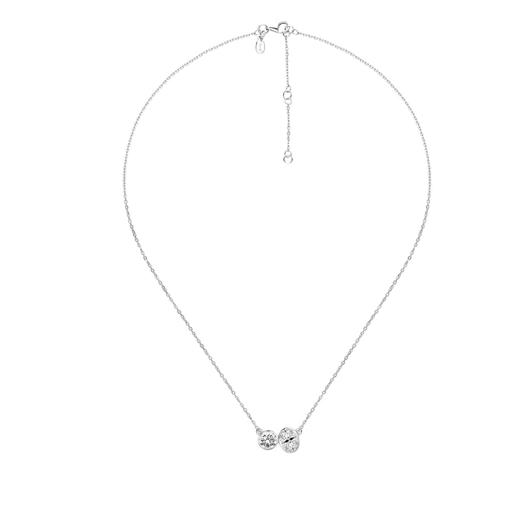 Little piece of me: Silver Rhodium Plated with Dual Shape Round and Oval Geometric CZ Pendant, 16" Cable Chain