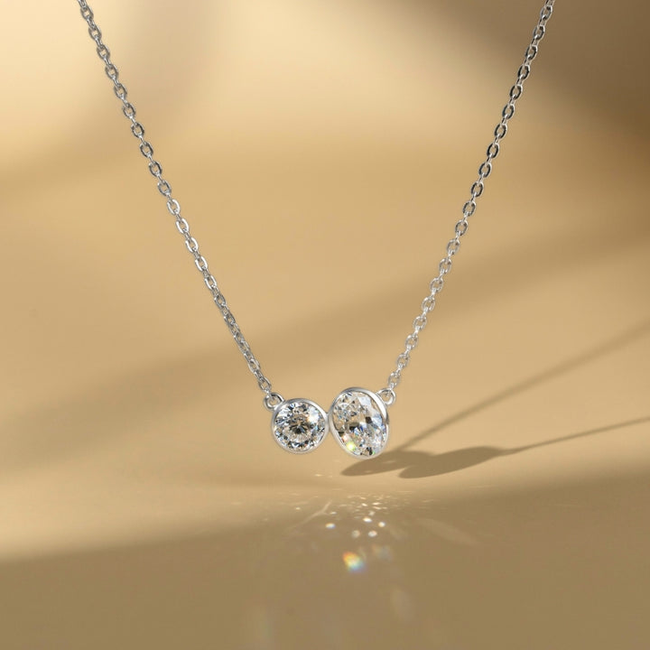 Little piece of me: Silver Rhodium Plated with Dual Shape Round and Oval Geometric CZ Pendant, 16" Cable Chain