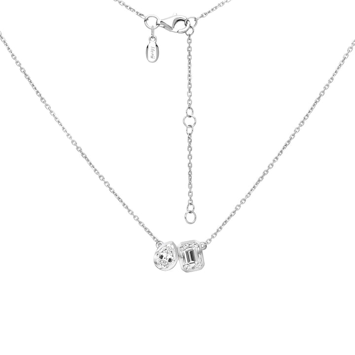 Little piece of me: Silver Rhodium Plated with Dual Shape Pear and Octagon Geometric CZ Pendant, 16" Cable Chain