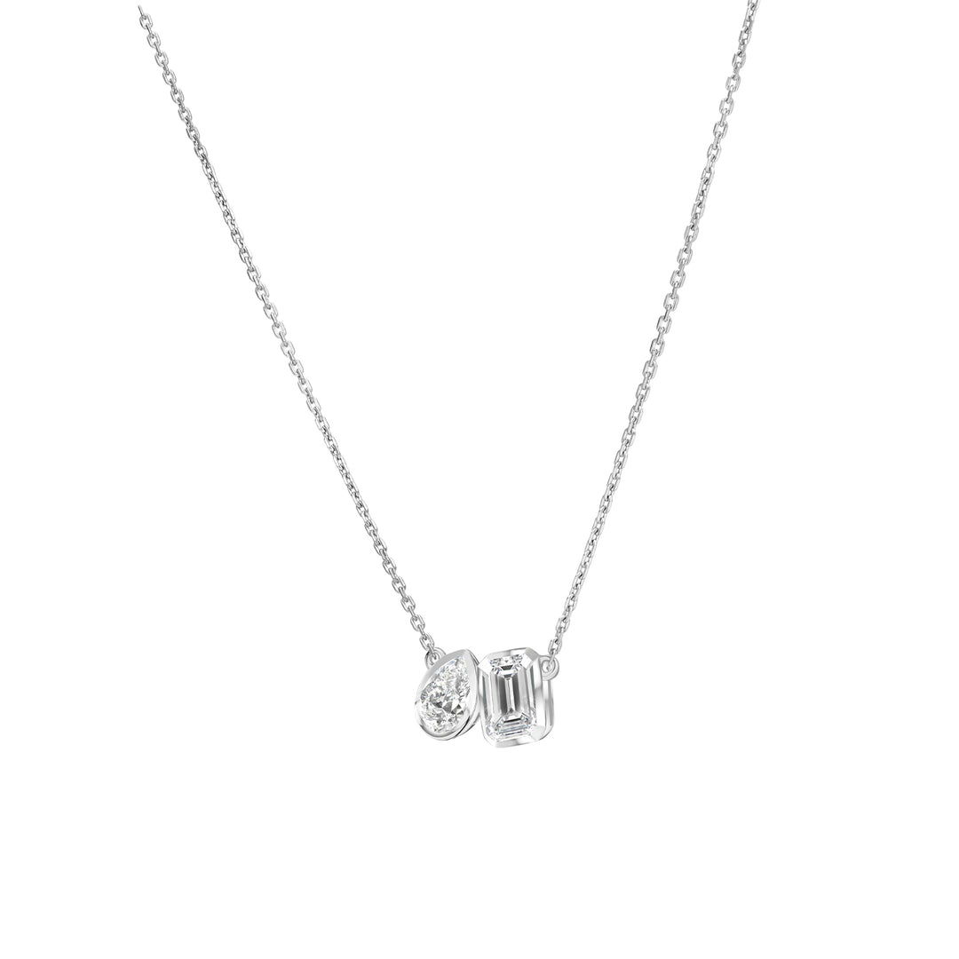 Little piece of me: Silver Rhodium Plated with Dual Shape Pear and Octagon Geometric CZ Pendant, 16" Cable Chain