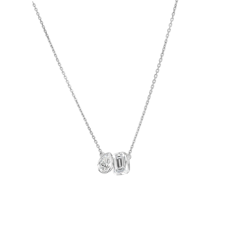 Little piece of me: Silver Rhodium Plated with Dual Shape Pear and Octagon Geometric CZ Pendant, 16" Cable Chain
