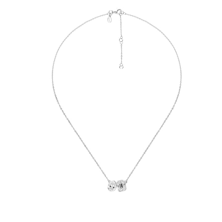 Little piece of me: Silver Rhodium Plated with Dual Shape Pear and Octagon Geometric CZ Pendant, 16" Cable Chain