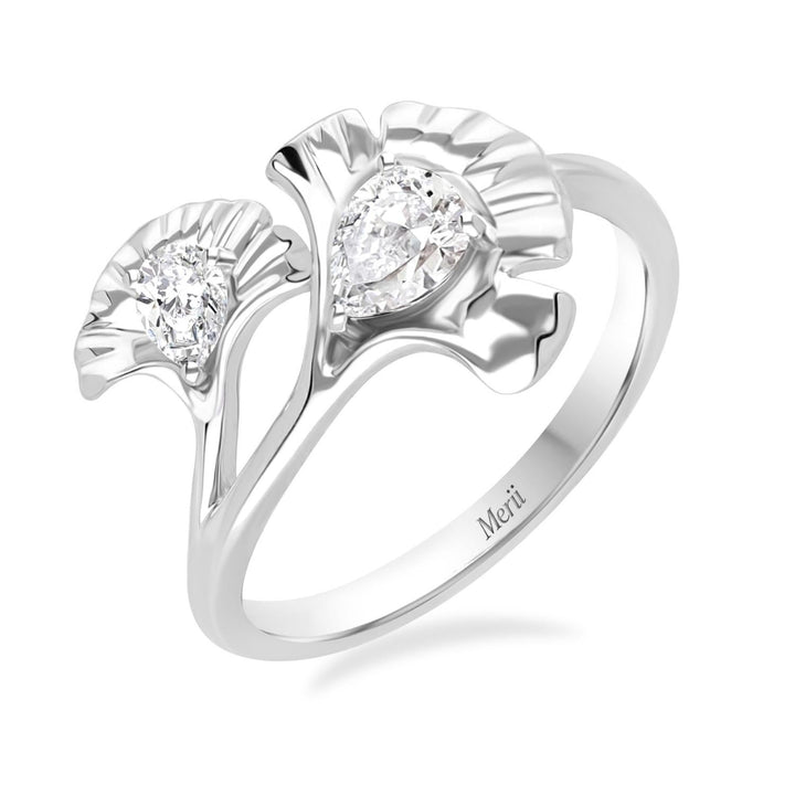 221R0567-01-Silver-pear-cut-CZ-two-ginkgo-leaves-ring