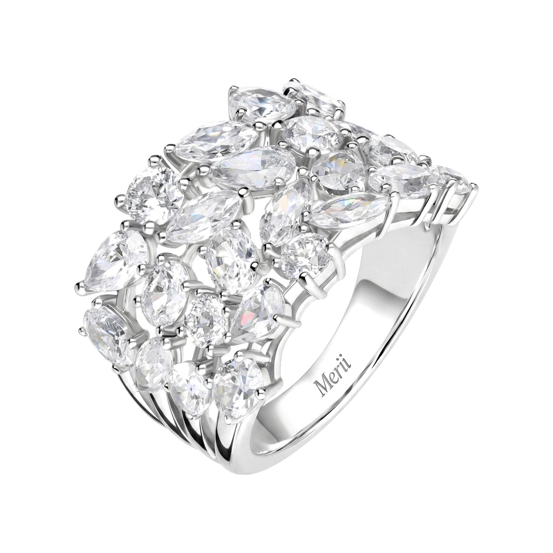 Laureate: Silver Rhodium Plated Four-Row Multi-Shape Mixed Cut CZ Eternity Band Ring