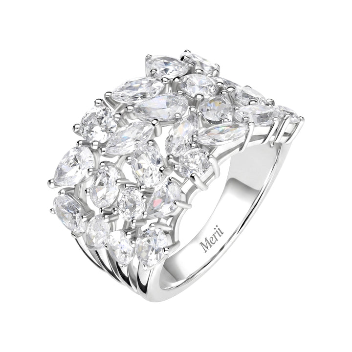Laureate: Silver Rhodium Plated Four-Row Multi-Shape Mixed Cut CZ Eternity Band Ring