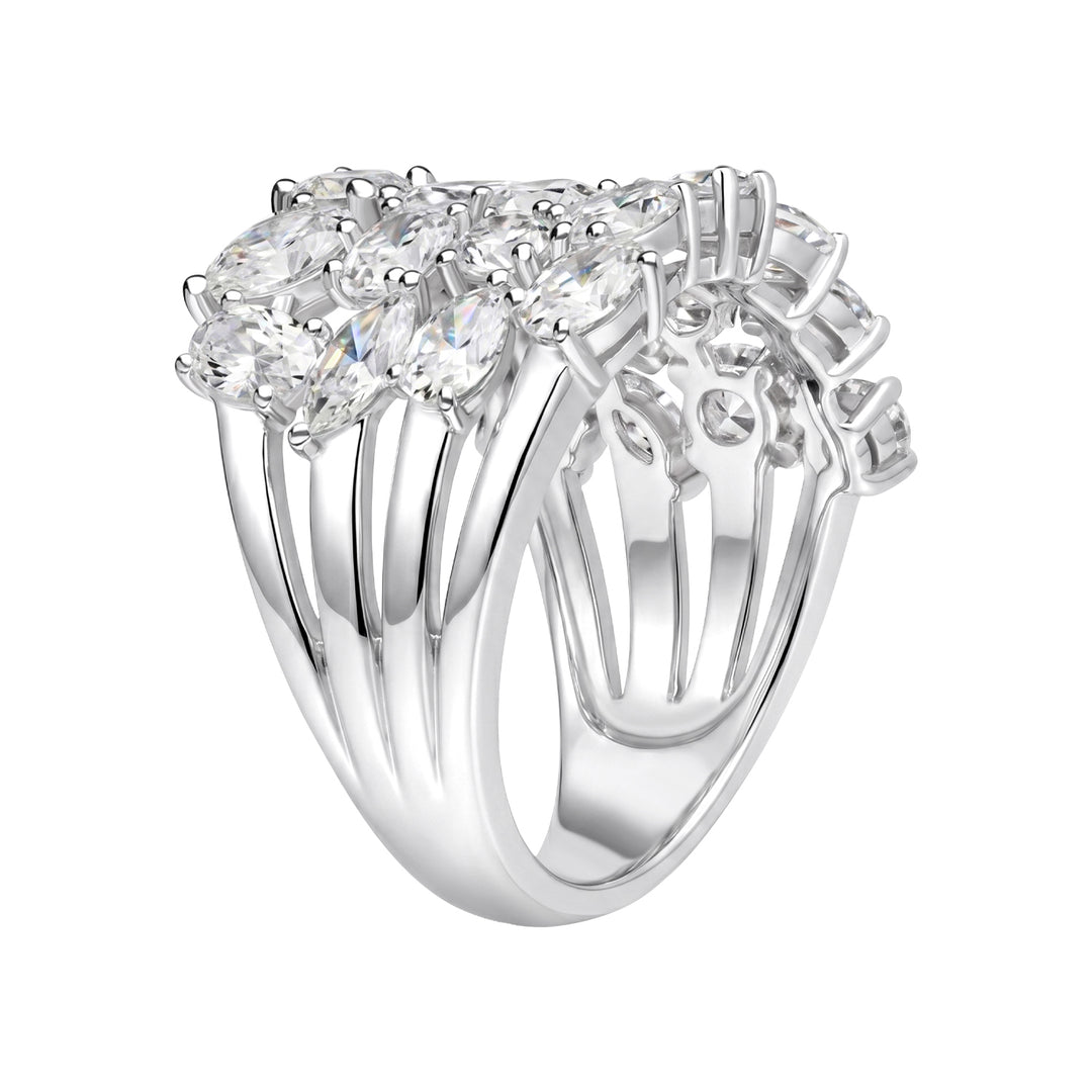 Laureate: Silver Rhodium Plated Four-Row Multi-Shape Mixed Cut CZ Eternity Band Ring