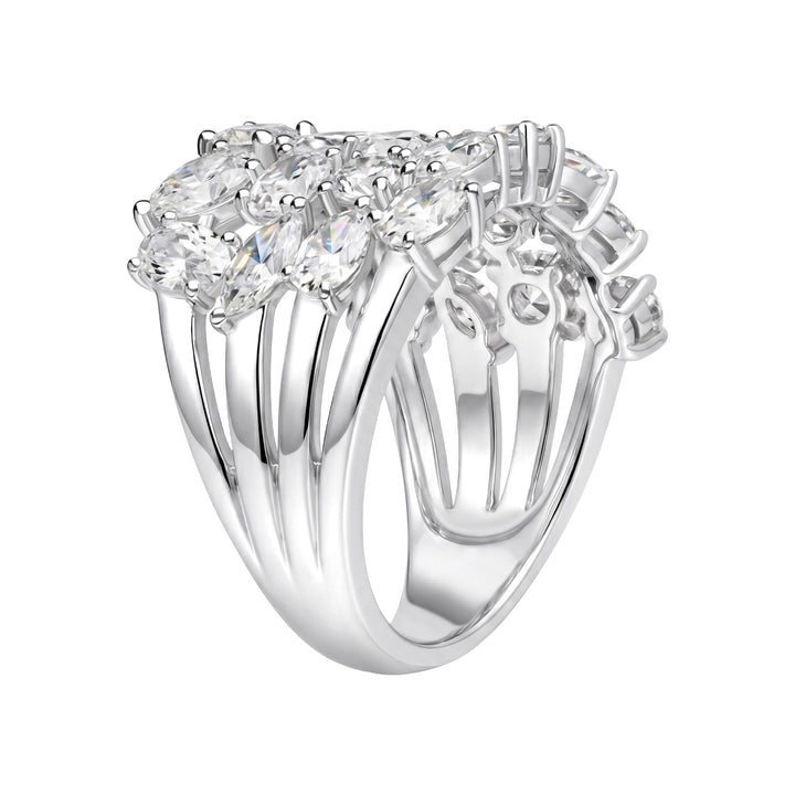 Laureate: Silver Rhodium Plated Four-Row Multi-Shape Mixed Cut CZ Eternity Band Ring