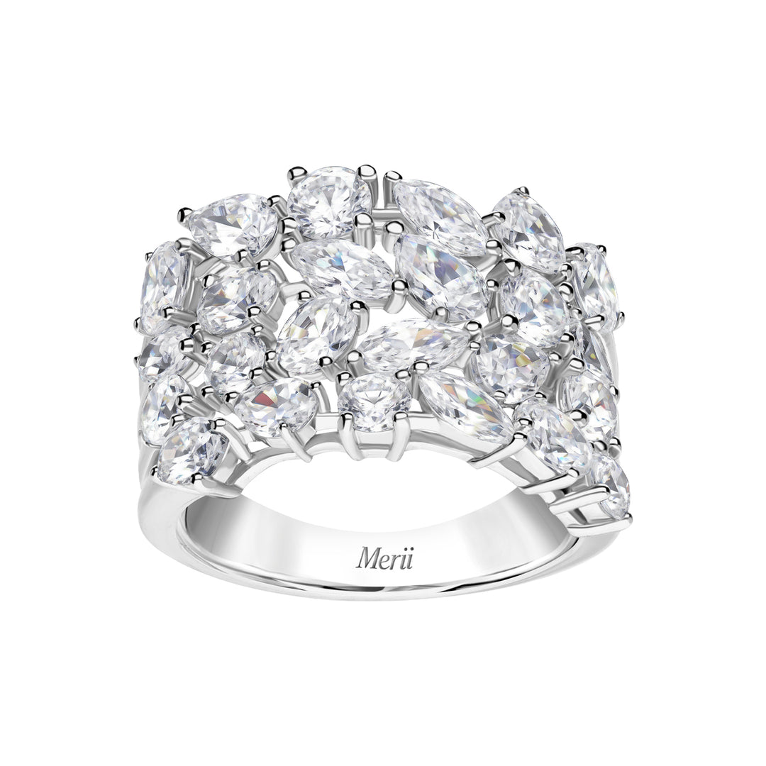 Laureate: Silver Rhodium Plated Four-Row Multi-Shape Mixed Cut CZ Eternity Band Ring