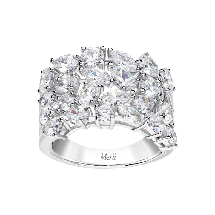 Laureate: Silver Rhodium Plated Four-Row Multi-Shape Mixed Cut CZ Eternity Band Ring