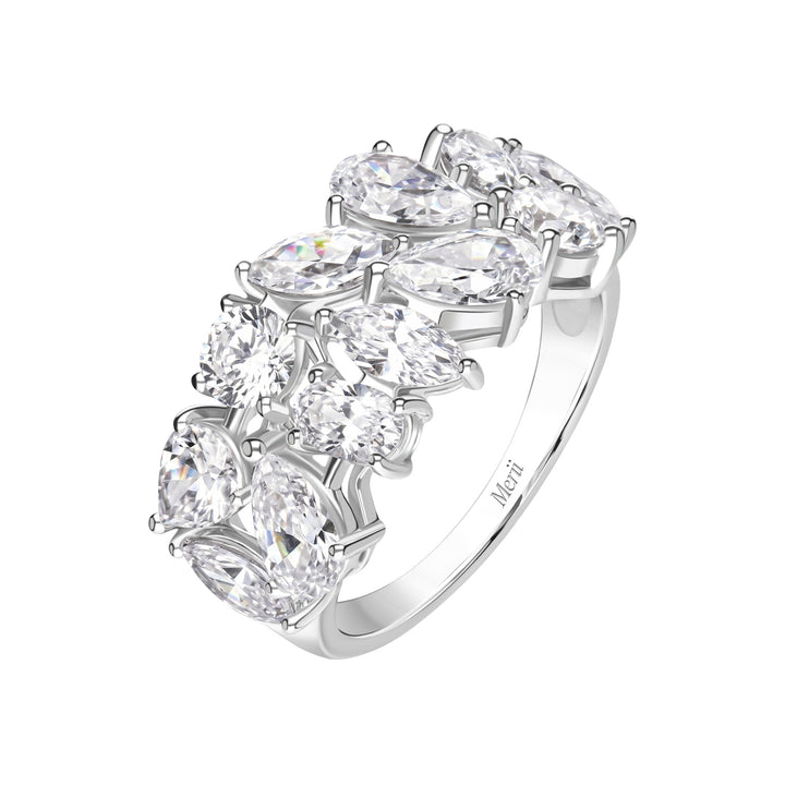 Laureate: Silver Rhodium Plated Double-Row Multi-Shape Mixed Cut CZ Eternity Band Ring