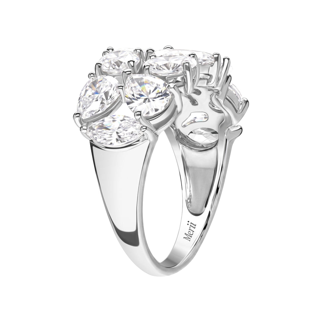 Laureate: Silver Rhodium Plated Double-Row Multi-Shape Mixed Cut CZ Eternity Band Ring