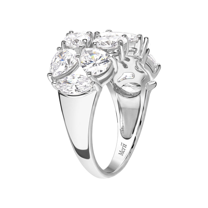 Laureate: Silver Rhodium Plated Double-Row Multi-Shape Mixed Cut CZ Eternity Band Ring