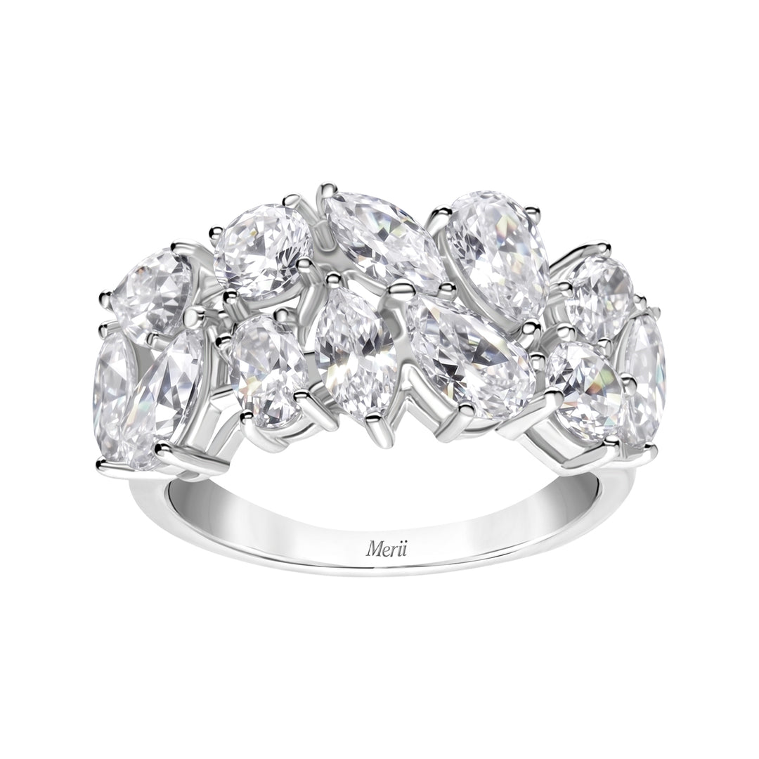 Laureate: Silver Rhodium Plated Double-Row Multi-Shape Mixed Cut CZ Eternity Band Ring