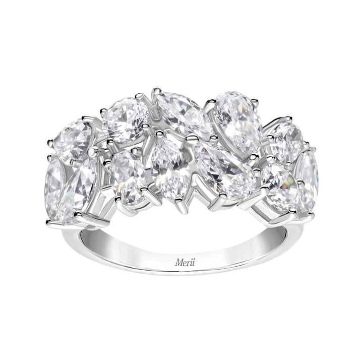 Laureate: Silver Rhodium Plated Double-Row Multi-Shape Mixed Cut CZ Eternity Band Ring