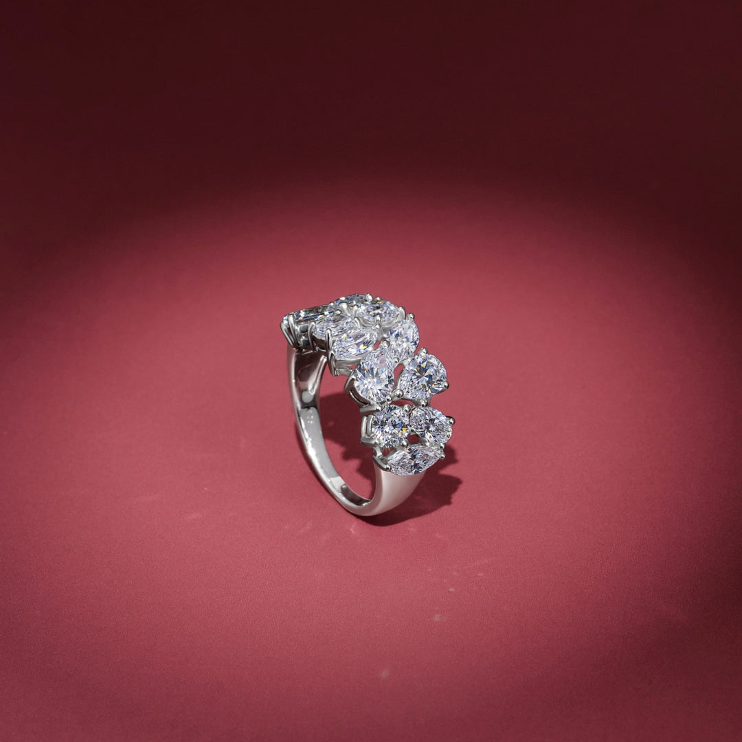 Laureate: Silver Rhodium Plated Double-Row Multi-Shape Mixed Cut CZ Eternity Band Ring