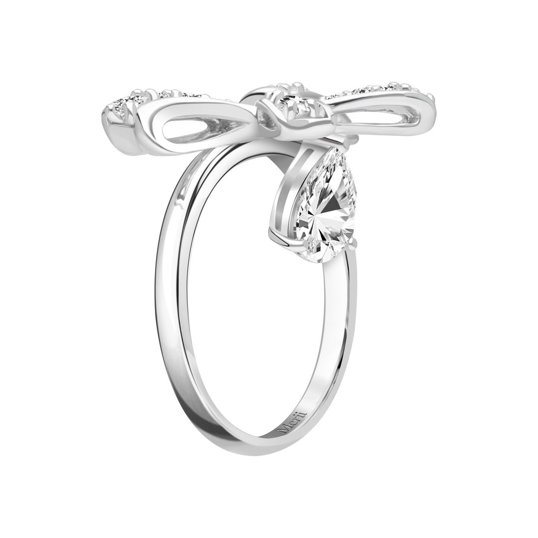 Ballerina: Sterling Silver Rhodium Plated Pear Cut CZ Bow Ring