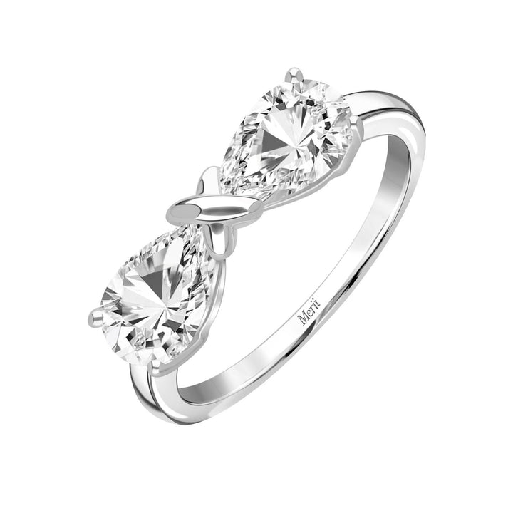 Ballerina: Sterling Silver Rhodium Plated CZ Pear Cut Infinity Bow Ring
