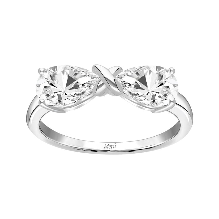 Ballerina: Sterling Silver Rhodium Plated CZ Pear Cut Infinity Bow Ring