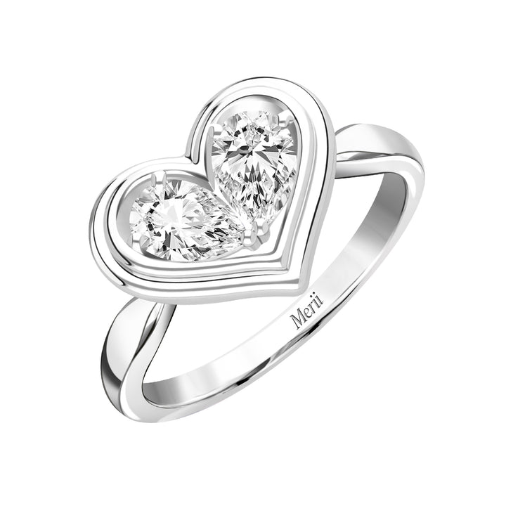 To Have and To Hold: Rhodium Plated 925 Sterling Silver Heart Ring with Pear Cut Cubic Zirconia