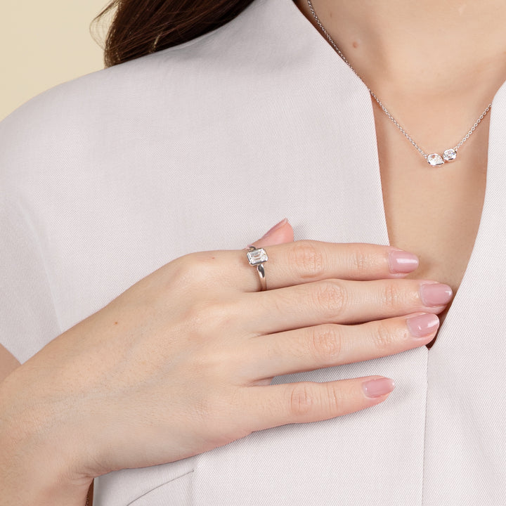 Little piece of me: Silver Rhodium Plated with Octagon CZ Bezel Set Solitaire Ring