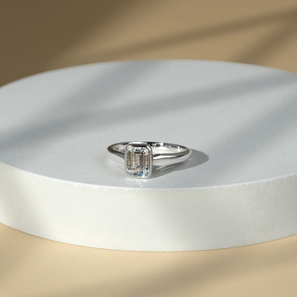 Little piece of me: Silver Rhodium Plated with Octagon CZ Bezel Set Solitaire Ring