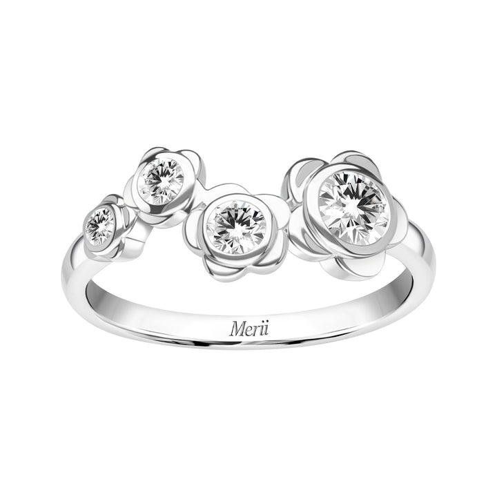 Forget Me Not: Silver rhodium plated 4.25 mm round cut CZ flower ring