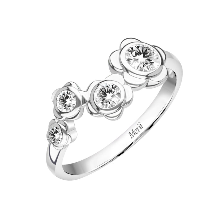 Forget Me Not: Silver rhodium plated 4.25 mm round cut CZ flower ring