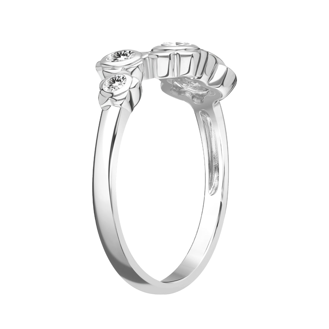 Forget Me Not: Silver rhodium plated 4.25 mm round cut CZ flower ring
