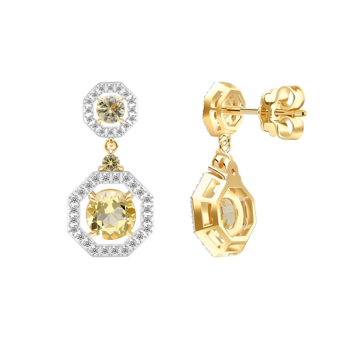 Decorum: ต่างหูระย้าเงินชุบทอง 23K ประดับ Citrine Nanocrystal ล้อมเพชร CZ