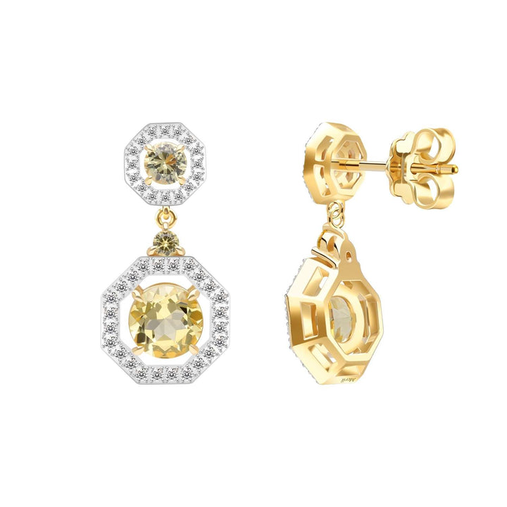 Decorum: ต่างหูระย้าเงินชุบทอง 23K ประดับ Citrine Nanocrystal ล้อมเพชร CZ
