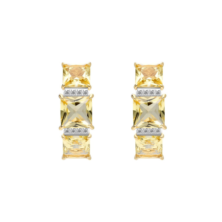 Decorum: ต่างหูสตั๊ดเงินชุบทอง 23K ประดับ Citrine Nanocrystal ทรง Princess Cut