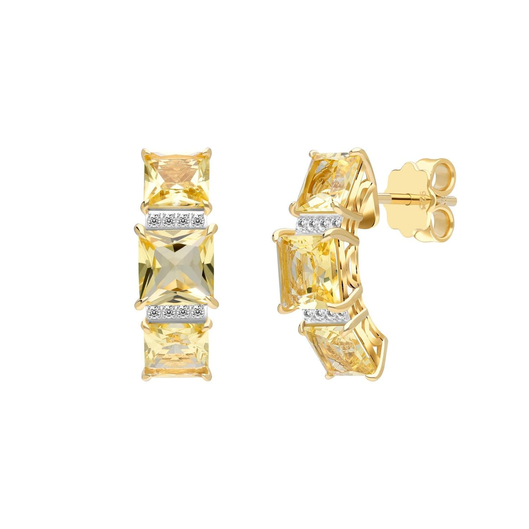 Decorum: ต่างหูสตั๊ดเงินชุบทอง 23K ประดับ Citrine Nanocrystal ทรง Princess Cut