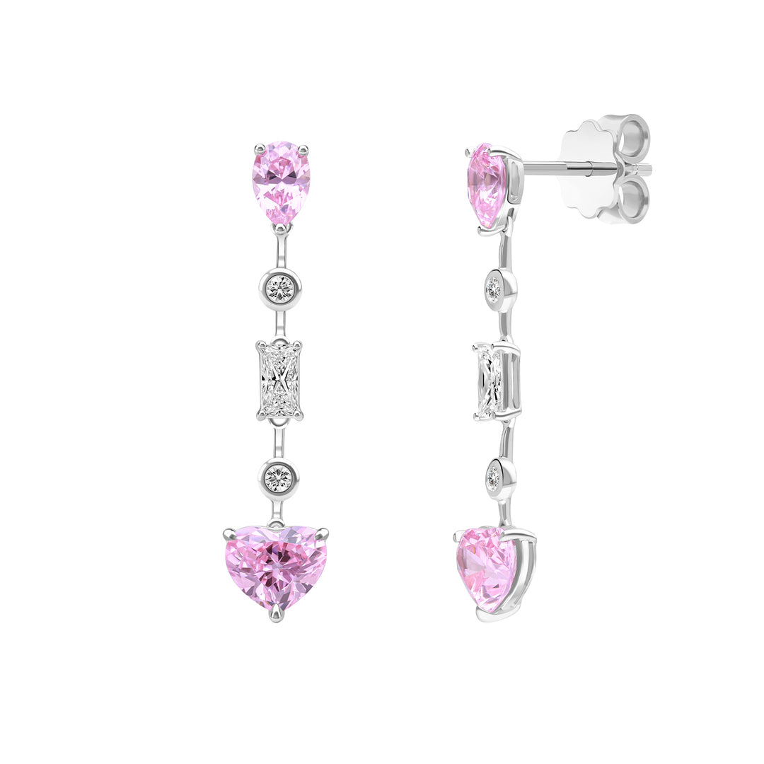 To Have and To Hold: Rhodium Plated 925 Sterling Silver Heart Earrings with Pink Cubic Zirconia